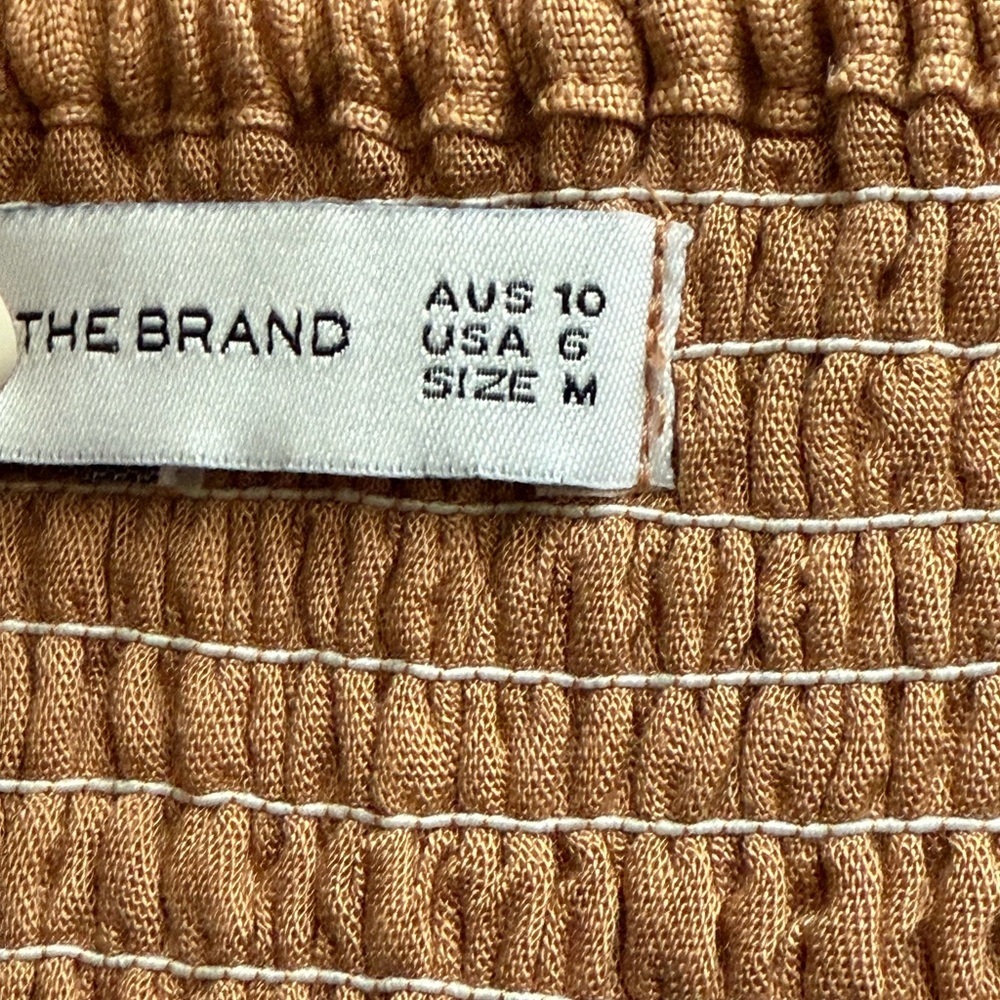 Faithfull the Brand Ysla Linen Smocked Back Shoulder Tie Dress in Hazelnut Sz 6 - Picture 5 of 14